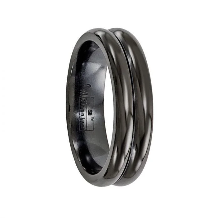 rose gold engagement rings with diamonds for women-Edward Mirell Titanium Black Ti with Grooves 6mm Band