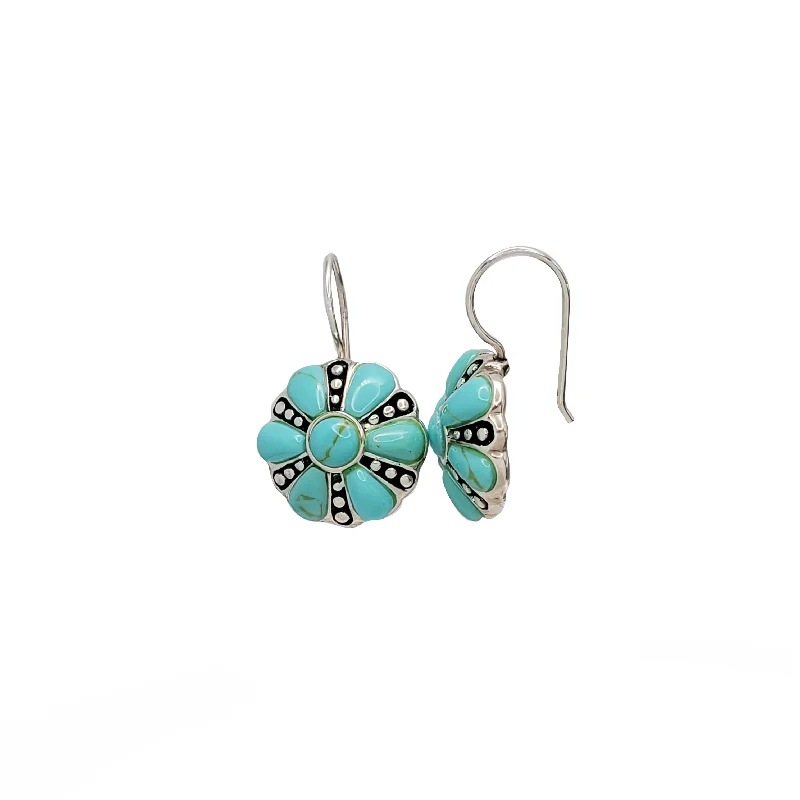 butterfly earrings for women-Turquoise Flower Earring (Silver)