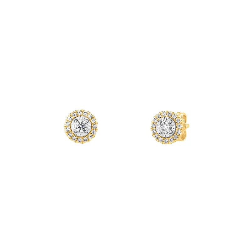 hoop earrings with diamonds for women-Halo Diamond Stud Earrings (14K)