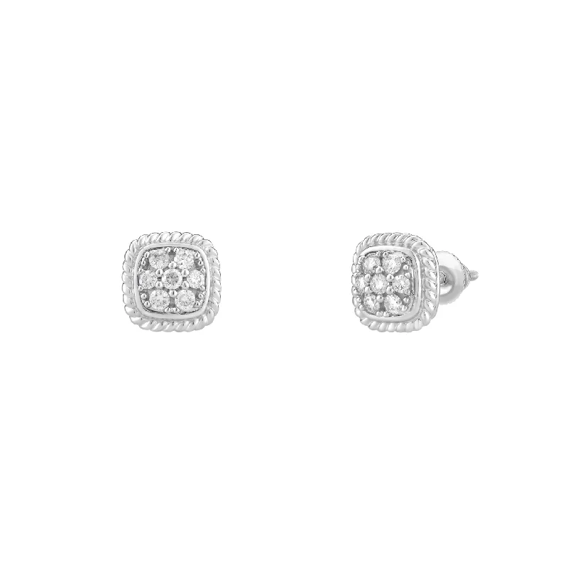 hoop earrings with diamonds for women-Diamond Rope Frame Cushion Shape Stud Earrings (14K)