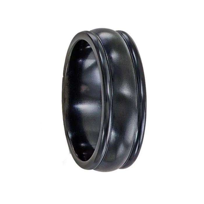 vintage engagement rings for women-SILVANUS Domed Black Titanium Ring with Domed Edges by Edward Mirell - 8 mm