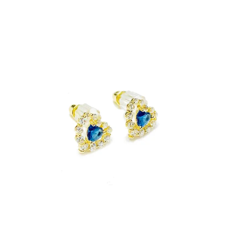 art deco earrings for women-Heart CZ Earrings (14K).