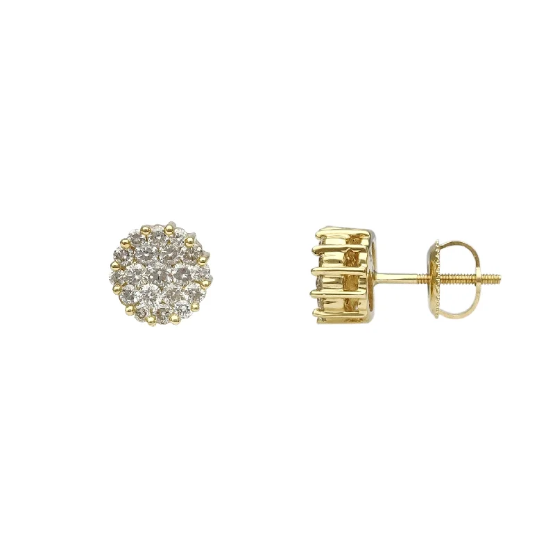 moon earrings for women-Diamond Cluster Invisible Set Round Stud Earrings (14K)