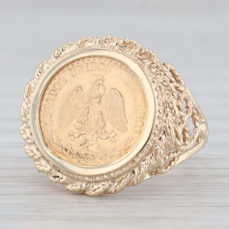 diamond and sapphire engagement rings for women-1945 Dos Pesos Coin Ring 14k 900 Yellow Gold Size 6 Mexico