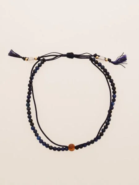 pearl anklets for women-Silk String KUMIHIMO Braid Anklet Lapis Tiger Eye