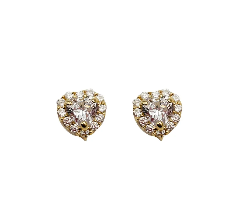 gold hoop earrings for women-Cubic Zirconia Heart Earrings (14K)