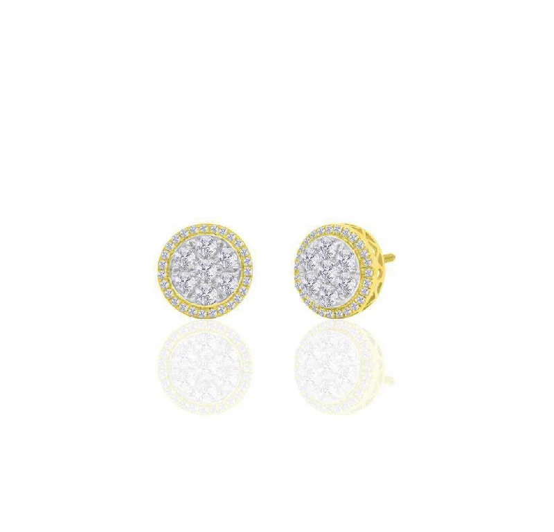 cocktail earrings for women-Iced-Out Diamond Round Stud Earrings (14K)