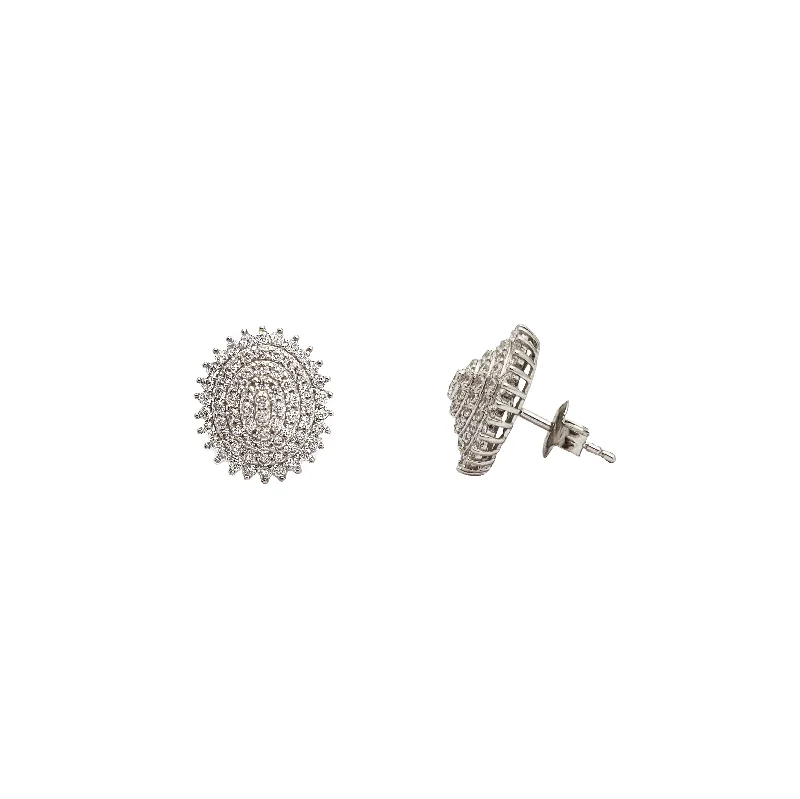 hoop earrings with diamonds for women-Iced-Out Stud Earrings (Silver)