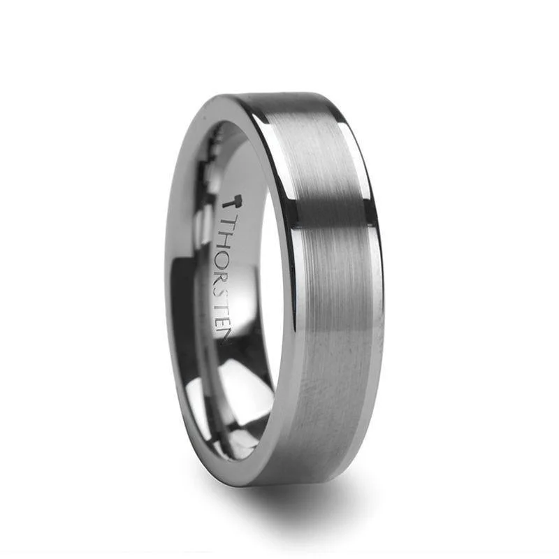 custom-made engagement rings for women-MILANA Women Tungsten Ring Flat Brushed Center Finish - 4mm - 6mm