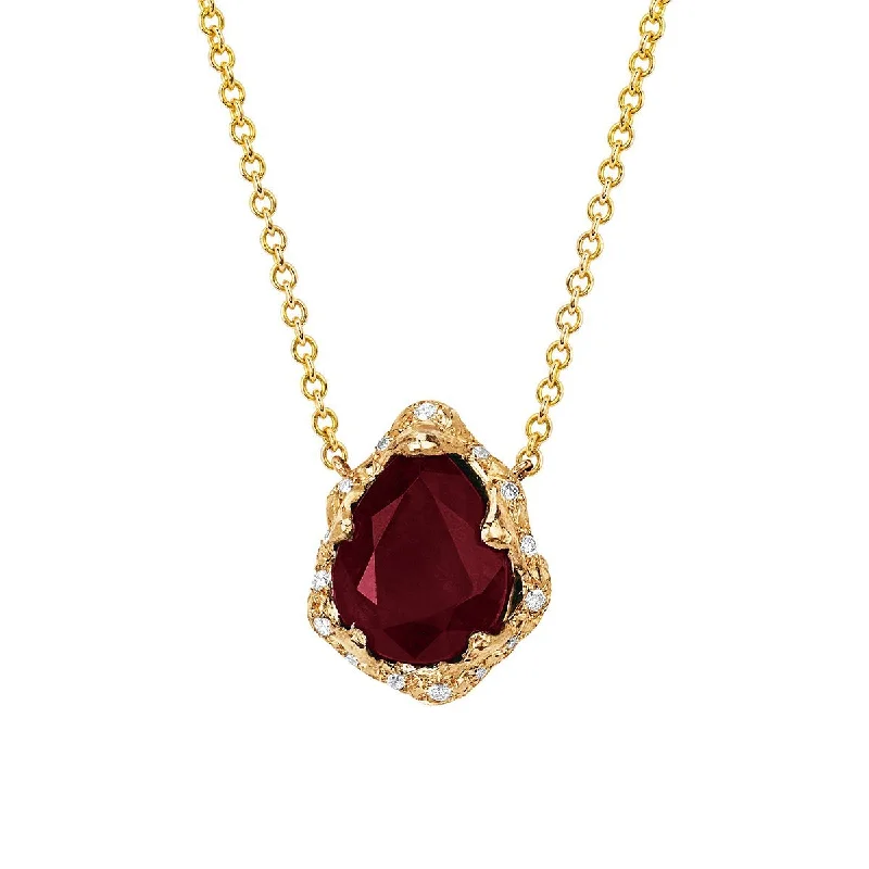 matching necklace for women-Baby Queen Water Drop Ruby Necklace with Sprinkled Diamonds