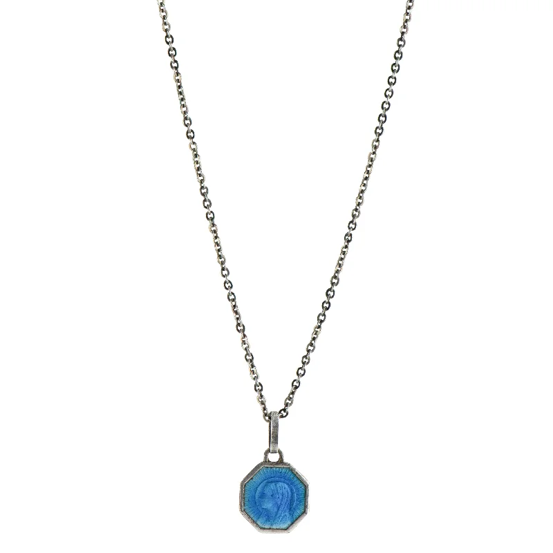 dainty necklace for women-Blue Enamel Vintage Mary Necklace - V11