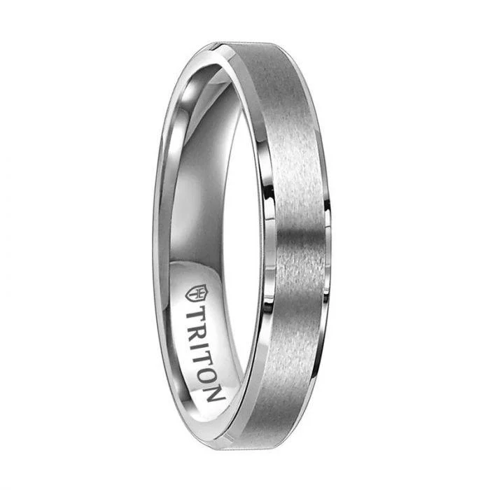 fancy diamond engagement rings for women-CATRIONA Women's Beveled Tungsten Ring with Brush Finished Center by Triton Rings - 4 mm