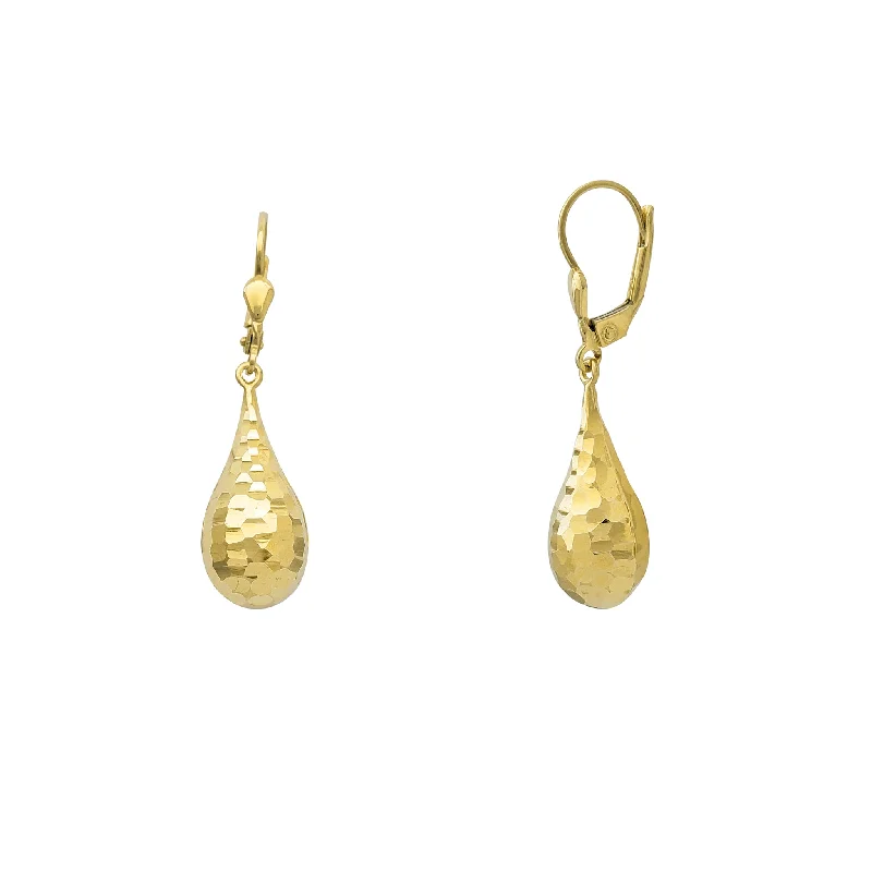 tassel earrings for women-Hammered Textured Teardrop Hanging Earrings (14K)