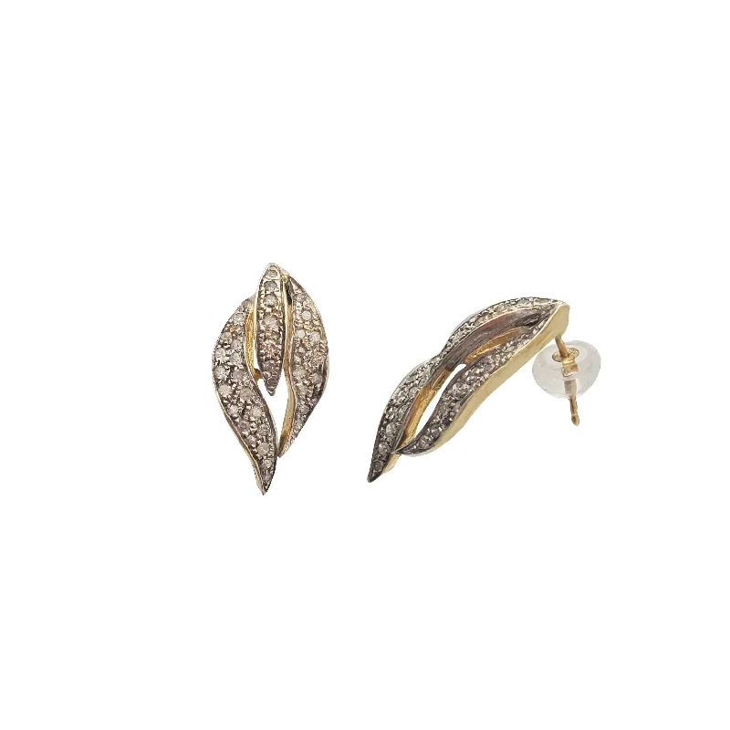 star earrings for women-Diamond Leaf Earrings (14K)