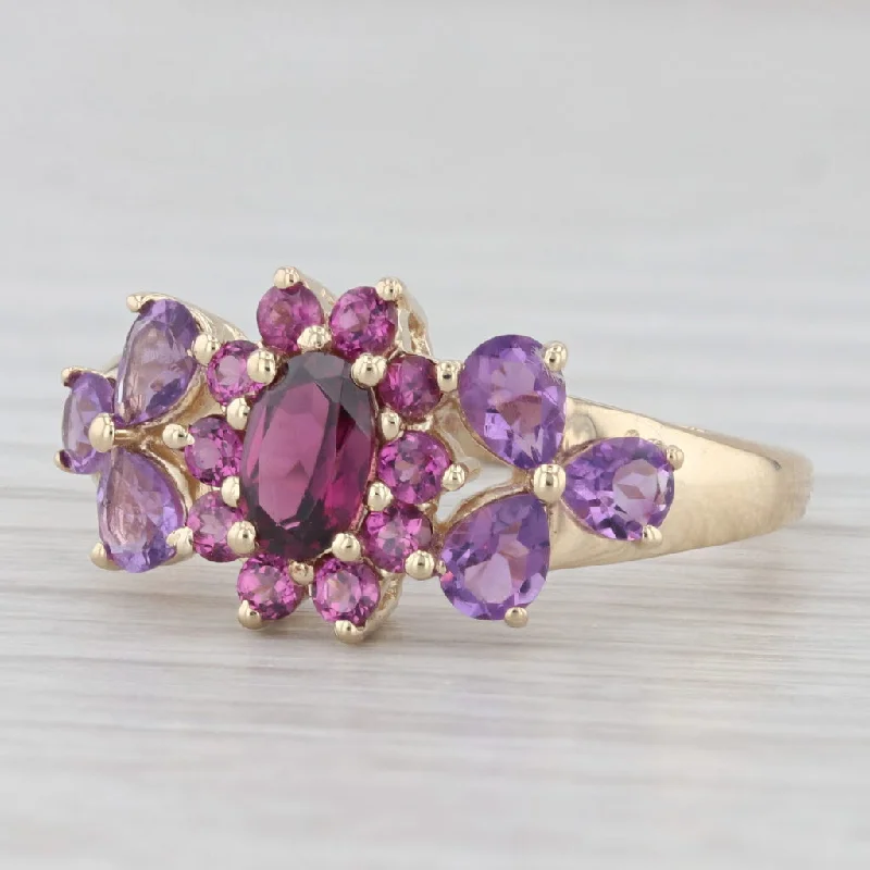 solitaire engagement rings with diamonds for women-1.60ctw Amethyst Garnet Cluster Ring 10k Yellow Gold Size 8