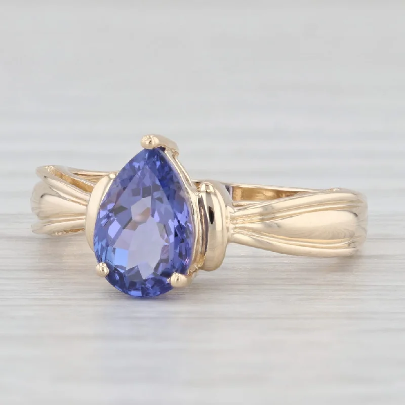 custom-made engagement rings for women-1.96ct Teardrop Tanzanite Ring 14k Yellow Gold Size 7 Pear Solitaire