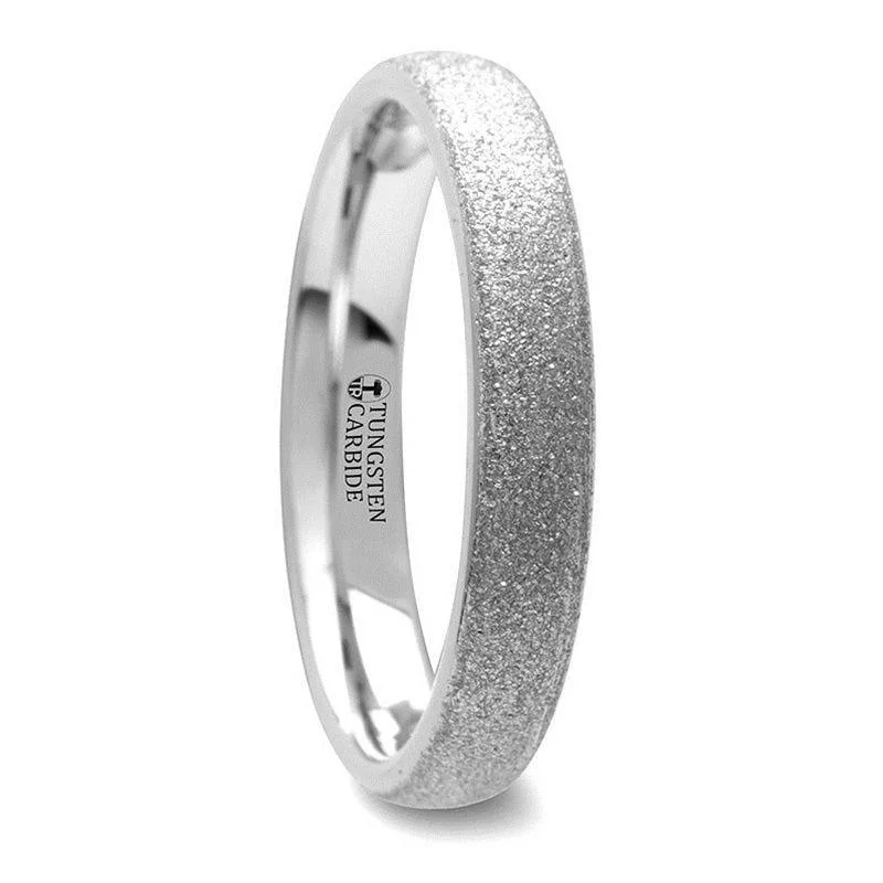 white sapphire engagement rings for women-QUARTZ Domed Tungsten Carbide Ring with Sandblasted Crystalline Finish - 4mm