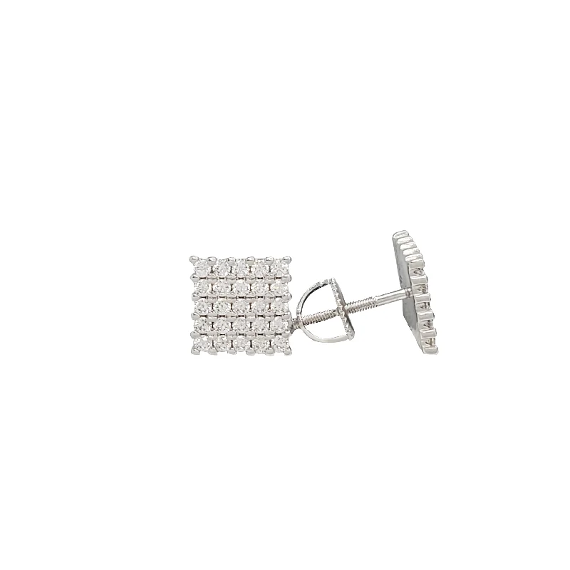 chain earrings for women-Micropave Curved Square Earring (Silver)