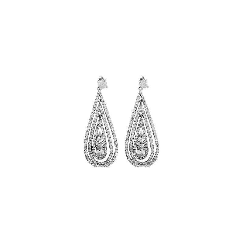 gemstone earrings for women-Iced-Out Teardrop Stud Dangling Earrings (Silver)