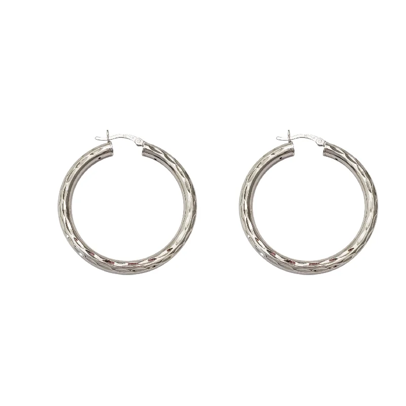 star earrings for women-Diamond-cuts Hoop Earrings (Silver)