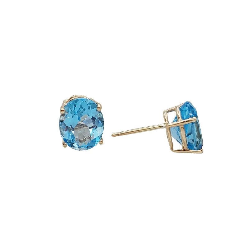 statement stud earrings for women-Oval Blue Topaz Stud Earrings (14K)