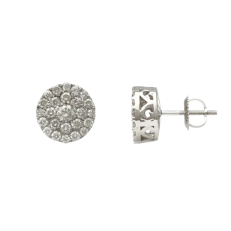 luxury earrings for women-Diamond Cluster Round Stud Earrings (14K)