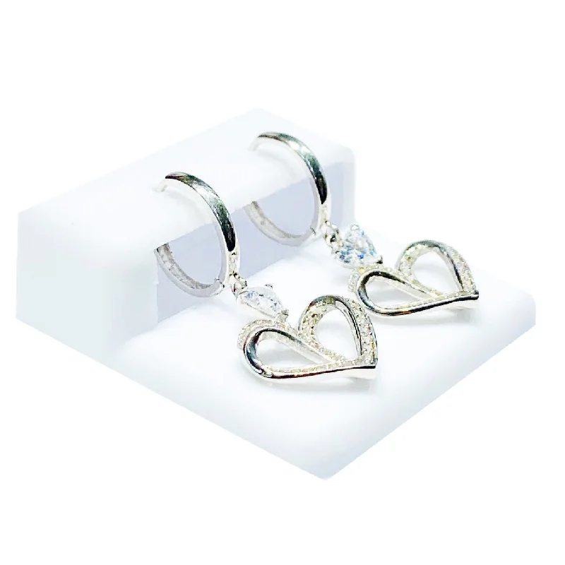 short earrings for women-Heart CZ Earrings (14K).