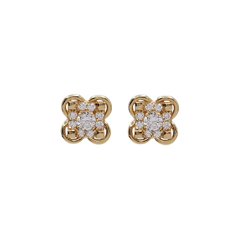 luxury earrings for women-Zirconia Flower Stud Earrings (14K)