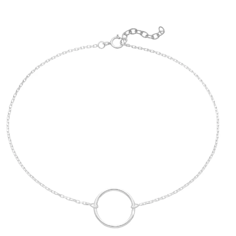 anklets with rhinestones for women-Sterling Silver Open Circle Anklet