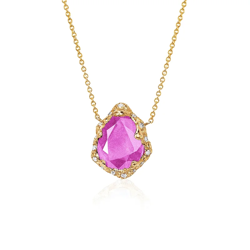 diamond pendant necklace for women-Baby Queen Water Drop Pink Sapphire Necklace with Sprinkled Diamonds