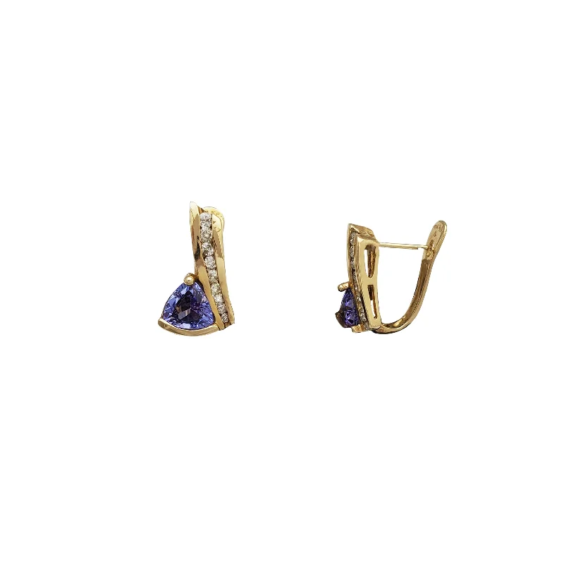 wedding earrings for women-Tanzanite With Diamond Stud Earrings (14K)