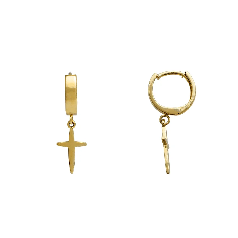 zodiac earrings for women-Hanging Cross Huggie Earrings (14K)