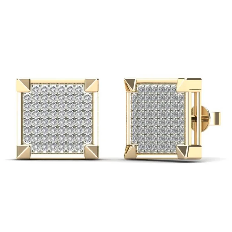 pearl earrings for women-Diamond Square Stud Earrings (14K)