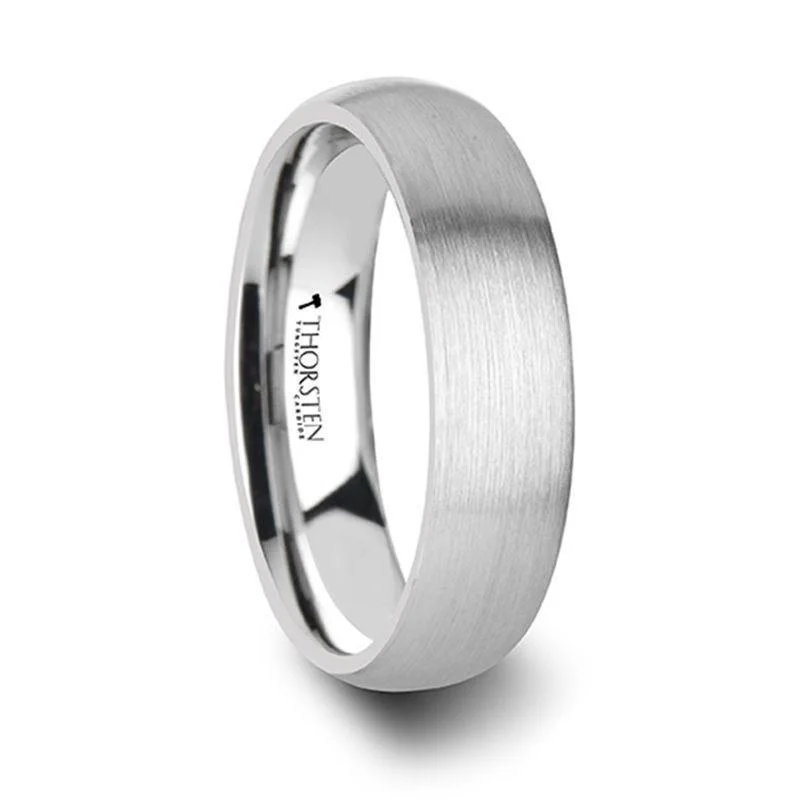 vintage engagement rings for women-PYTHIUS Domed Brush Finished White Tungsten Ring - 2mm - 8mm