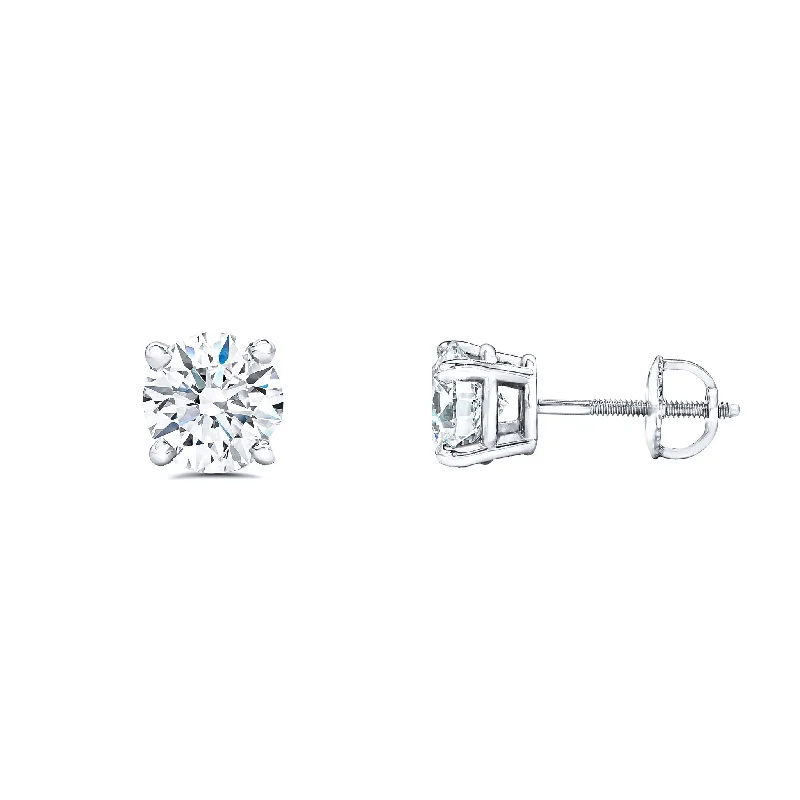 zodiac earrings for women-[4.2 mm] Round Diamond Solitaire Screw Back Stud Earrings (14K)