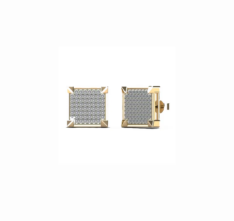 textured earrings for women-Diamond Square Concave Stud Earrings (14K)