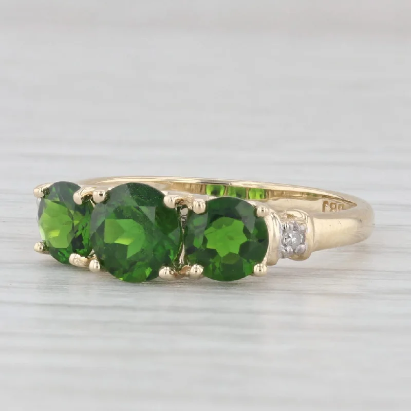 luxury diamond engagement rings for women-1.80ctw Green Chrome Diopside 3-Stone Ring 10k Yellow Gold Sz 7 Diamond Accents