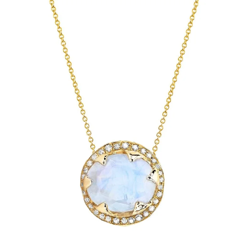 evening necklace for women-Queen Oval Moonstone Necklace with Full Pavé Diamond Halo