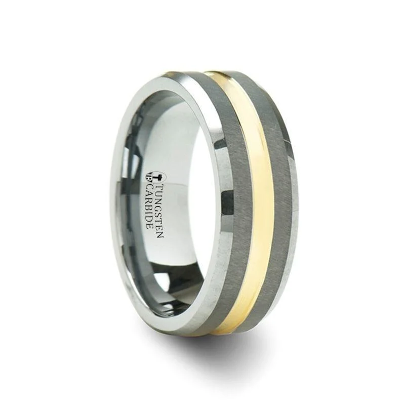 unique diamond engagement rings for women-CENTREVILLE Tungsten Carbide Ring with Gold Plated Channel - 8 mm