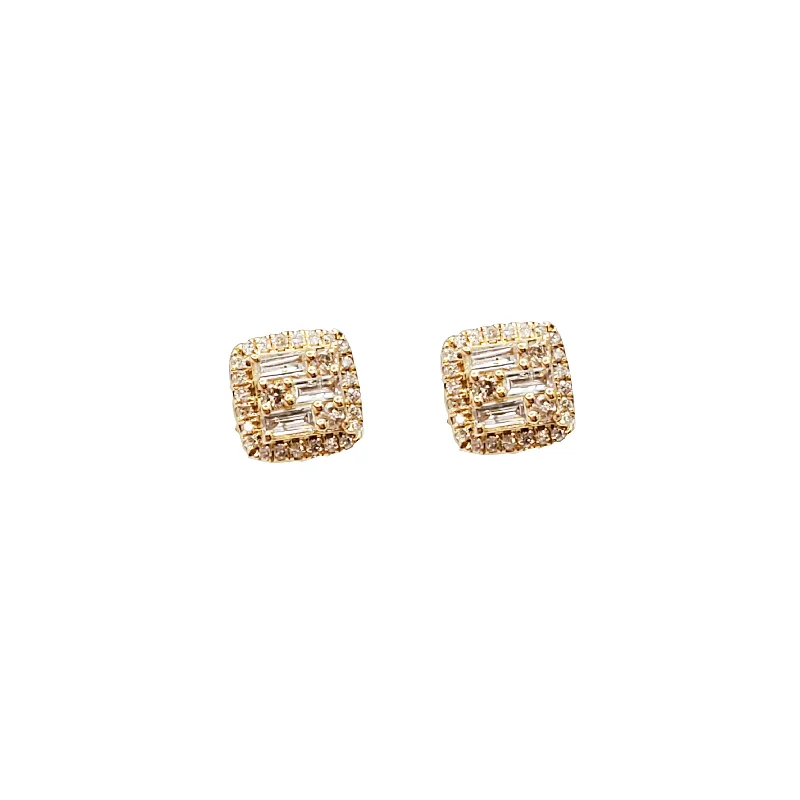 floral stud earrings for women-Diamond Square Earrings (14K).