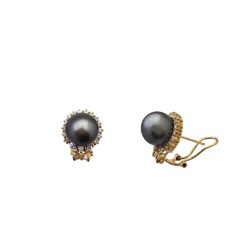 bold earrings for women-Diamond With South Sea Pearl Earrings (14K)