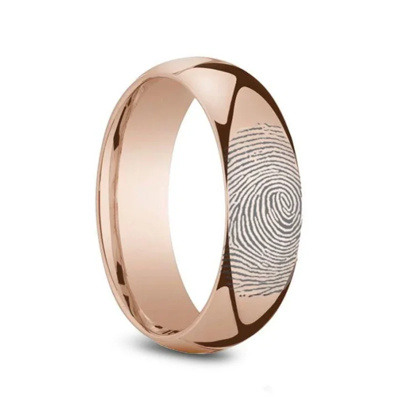 high-end engagement rings for women-14k Fingerprint Ring Rose Gold Engraved Domed Band - 4mm - 8mm