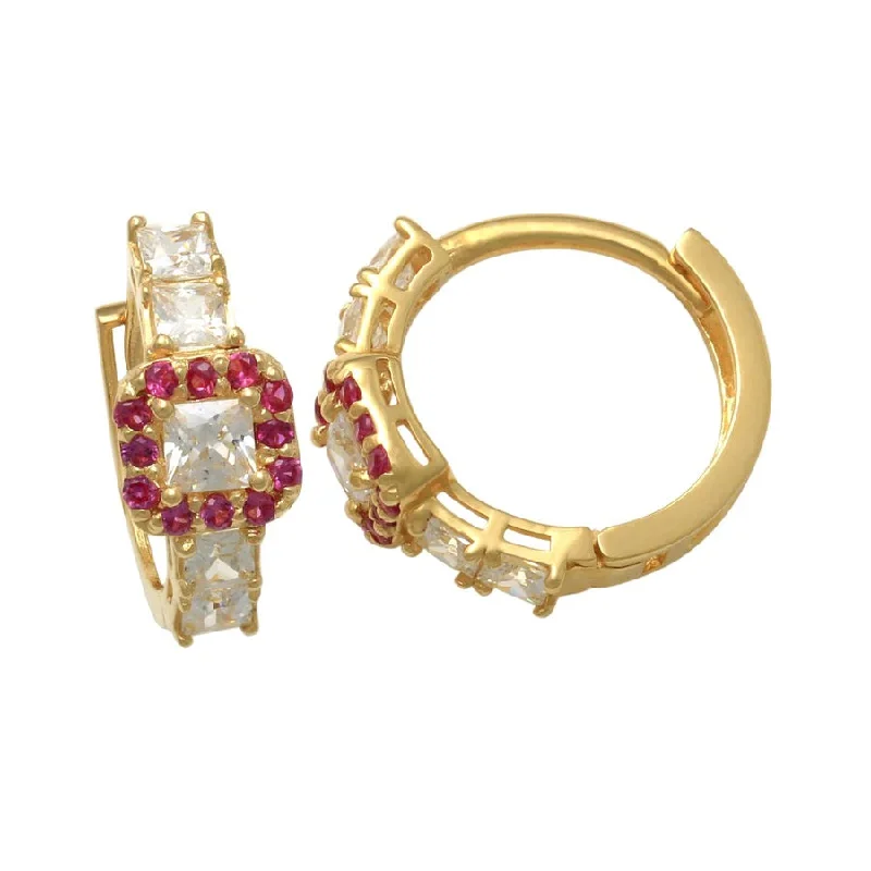 luxurious earrings for women-Birthstone CZ Square Pave Huggie Earrings