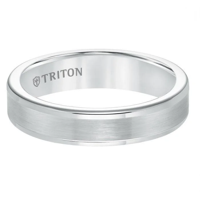 white sapphire engagement rings for women-JACOB Flat White Tungsten Carbide Roll Edge Comfort Fit Band by Triton Rings - 9mm