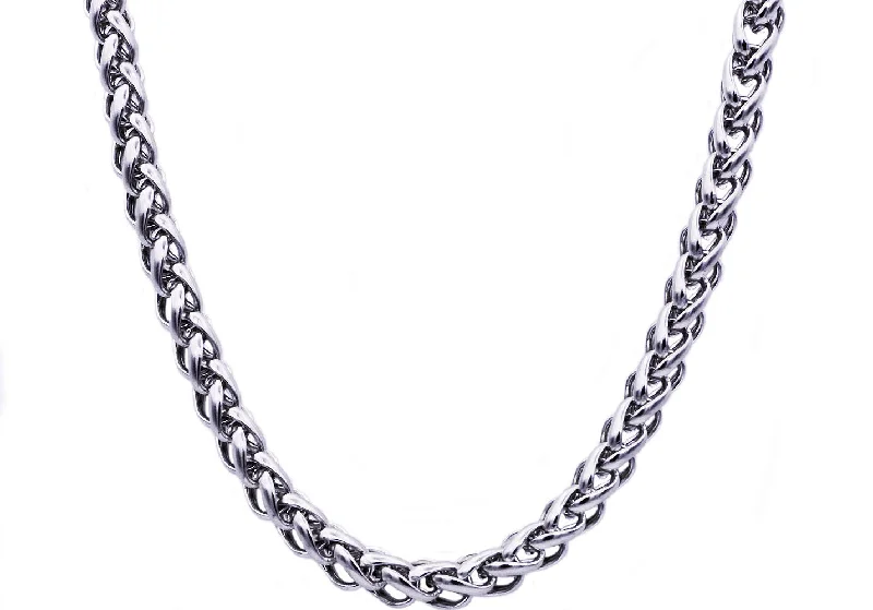 gift necklace for women-Mens 8mm Stainless Steel Wheat Link Chain Necklace