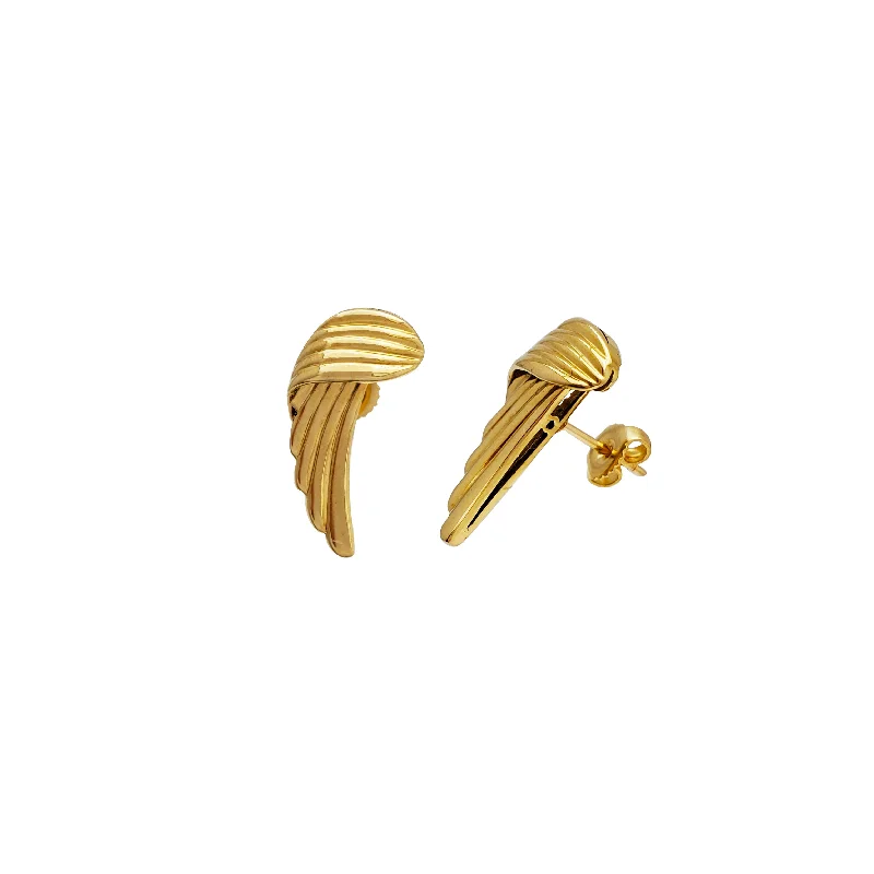 simple earrings for women-Wing Design Stud Earring (14K)