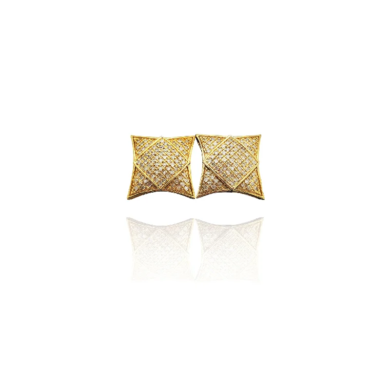 drop earrings for women-Diamond Square-on-Cushion Stud Earrings (10K)