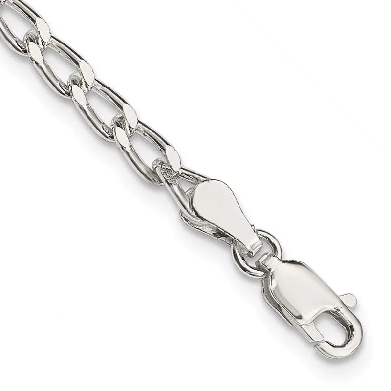 anklets for casual wear for women-Sterling Silver 3.2mm Open Elongated Link Chain Anklet