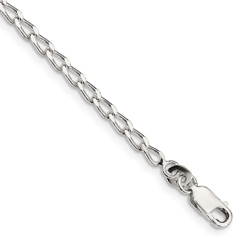 personalized ankle bracelets for women-Sterling Silver 2.8mm Open Elongated Link Chain Anklet