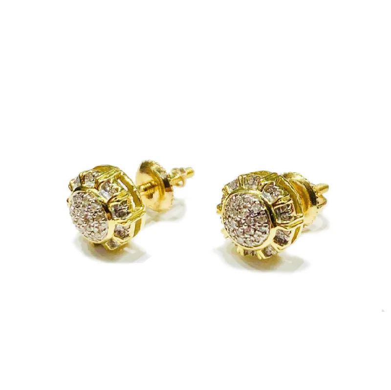 crystal stud earrings for women-Diamond Round Sun Earrings (10K).